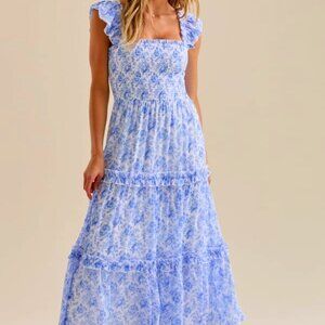 Altar'd State Blaire Ruffle Maxi Dress Floral Flowy Romantic Flattering Smocked